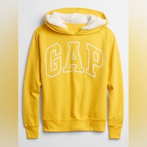 Gap Sherpa Hoodie Logo Sweatshirt Yellow Pullover Fleece Boys Youth Large